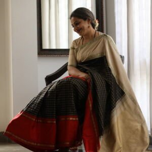 A Cream Black and Red Kanjeevaram Saree