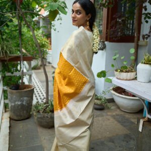 A Heritage Yellow and White Kanjeevaram Saree