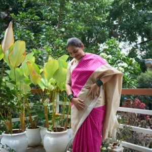 A Pink and White Heritage Kanjeevaram Saree