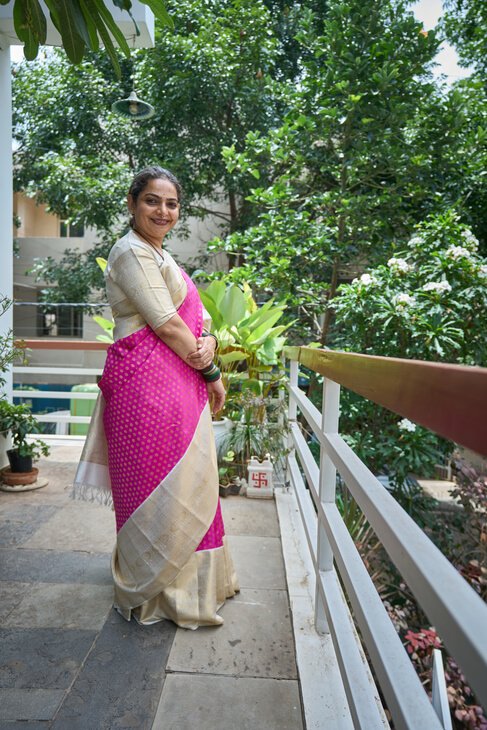 A Pink and White Heritage Kanjeevaram Saree