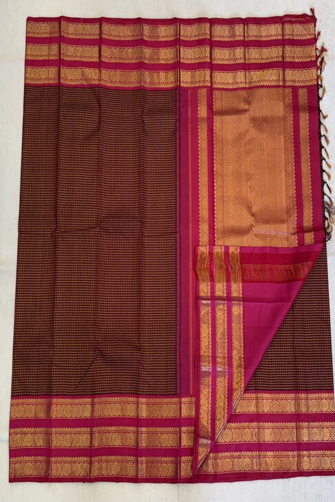 A Traditional Coffee Brown and Pink Kanjeevarm Saree